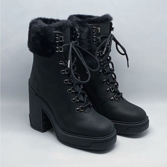 Moncler Claudia faux fur-trimmed nubuck ankle boot size 38 - Picture 3 of 16